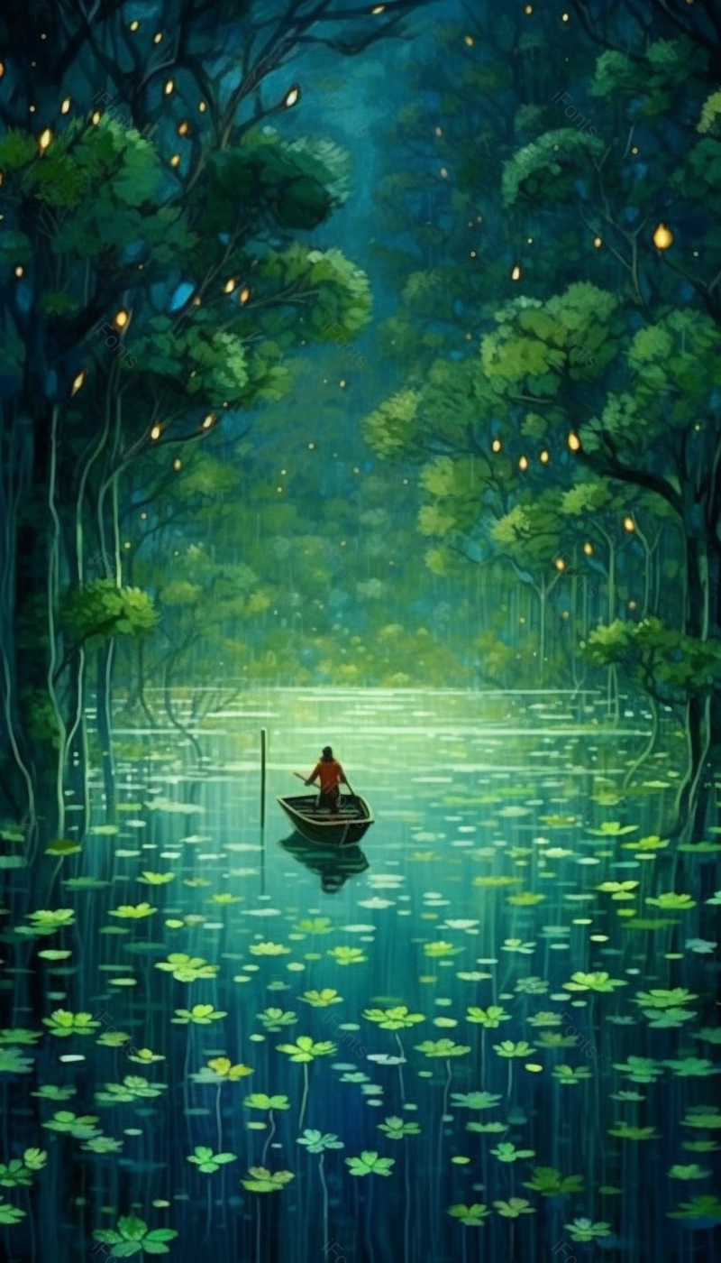 暗绿色荧光安静静谧夜色插画背景,插画/手绘图,插画/手绘图库,插画/手绘图下载,插画/手绘